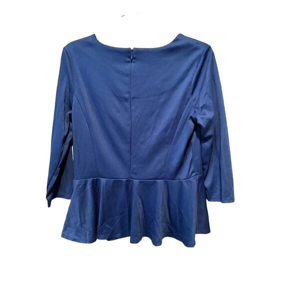 NY Collection Peplum Top Womens Large Blue Polyester Stretch Round Neck Back Zip - Picture 2 of 5